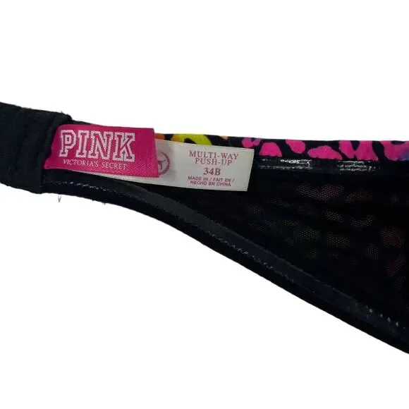 PINK Victorias Secret Rainbow Leopard Print Multi-Way Push Up Underwire Bra 34B - Picture 4 of 5